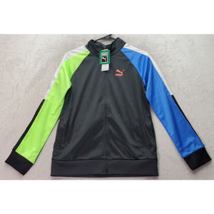 PUMA Track Jacket Youth Size Large Black Long Raglan Sleeve Pocket Logo Full Zip